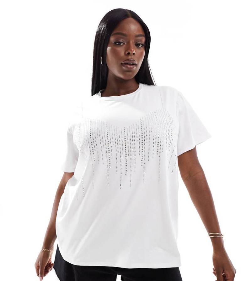 ASOS DESIGN Curve - Oversize-T-Shirt in Weiß mit Strassstein-Design von ASOS Curve