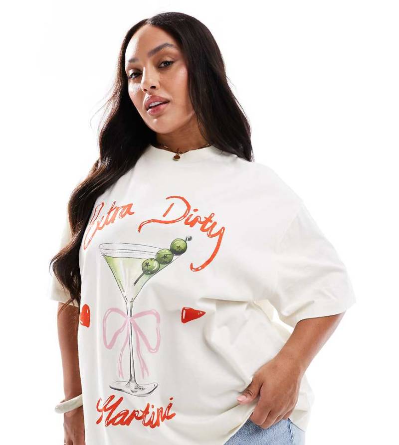 ASOS DESIGN Curve - Oversize-T-Shirt mit „Dirty Martini"-Grafikprint-Weiß von ASOS Curve