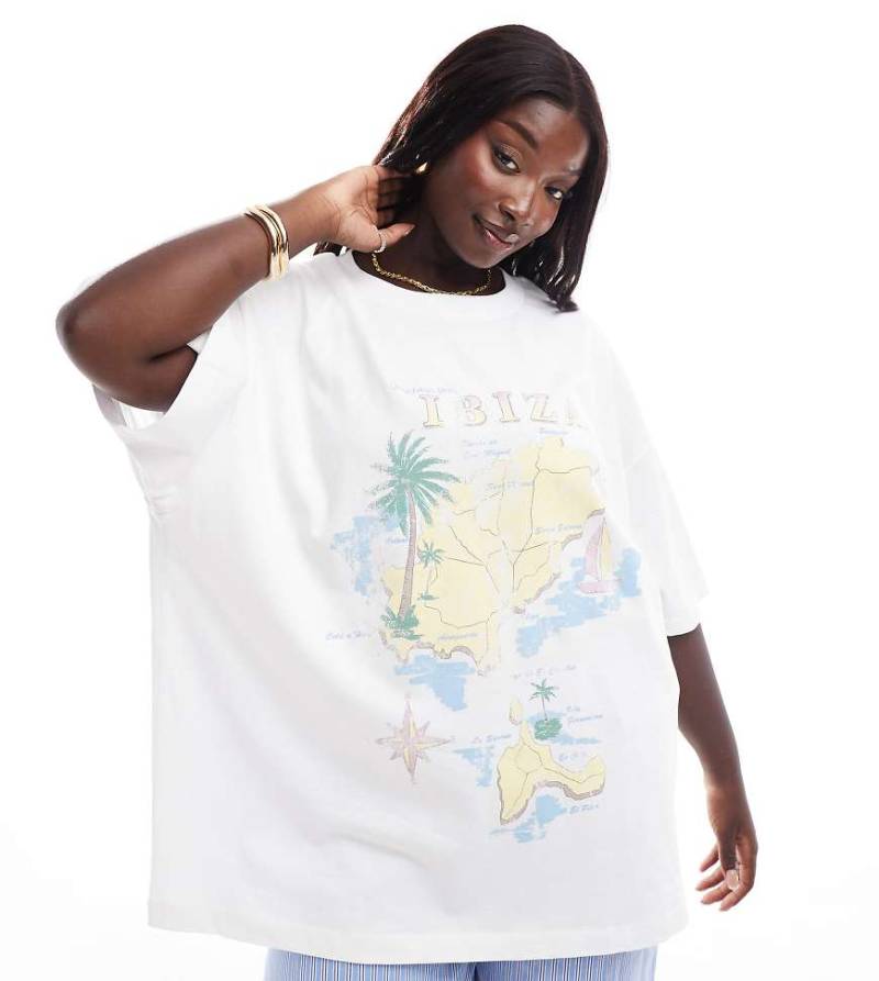 ASOS DESIGN Curve - Oversize-T-Shirt mit „Ibiza"-Karten-Print-Weiß von ASOS Curve