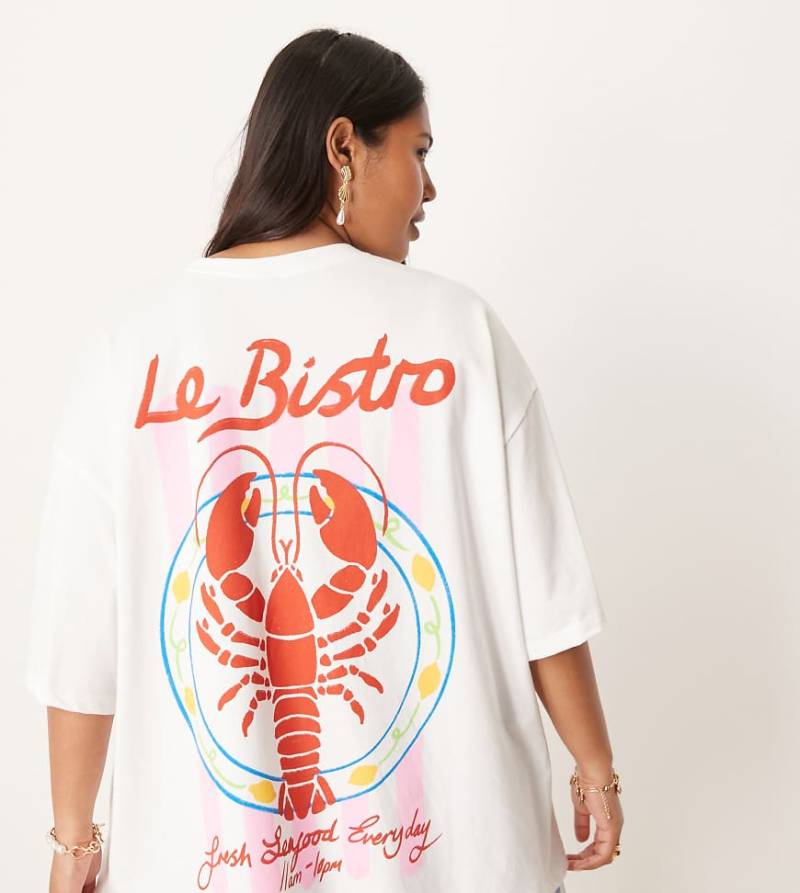 ASOS DESIGN Curve - Oversize-T-Shirt mit Hummer-Print-Weiß von ASOS Curve