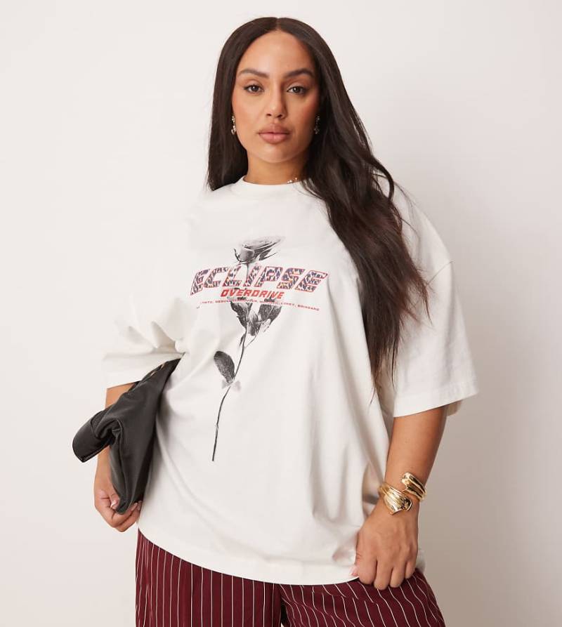 ASOS DESIGN Curve - Oversize-T-Shirt mit Rosen-Grafikprint-Weiß von ASOS Curve