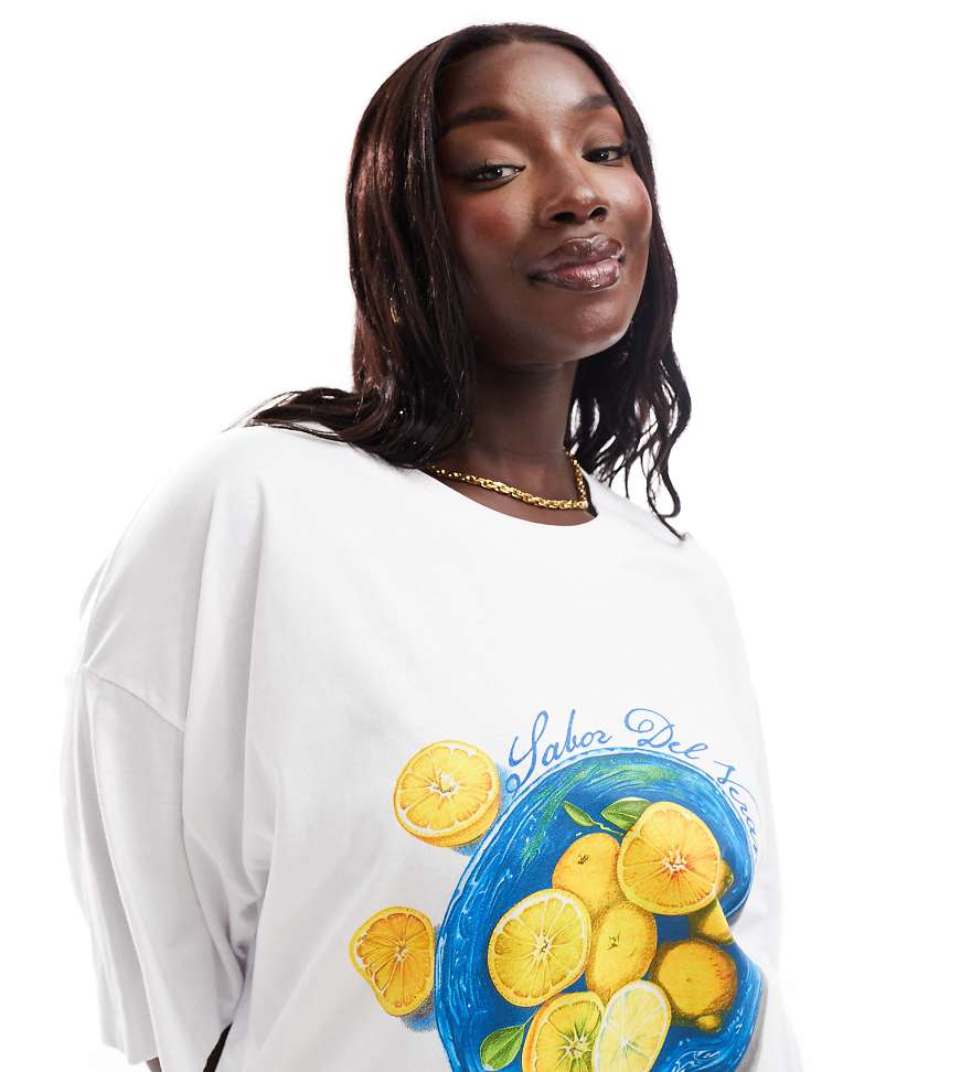 ASOS DESIGN Curve - Oversize-T-Shirt mit Zitronen-Print-Weiß von ASOS Curve