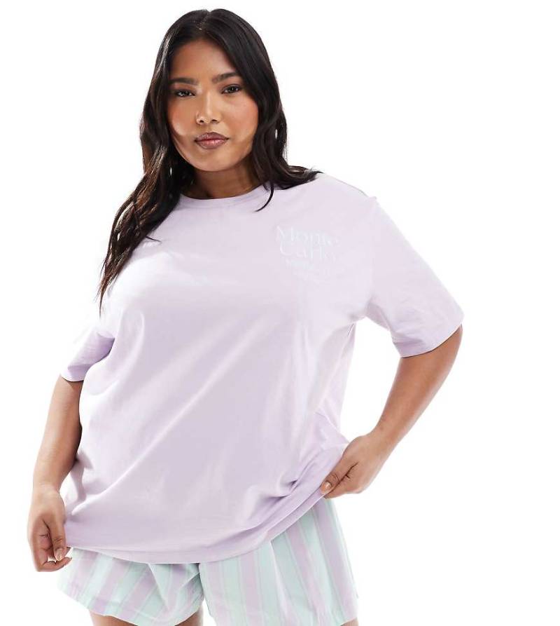 ASOS DESIGN Curve - Oversize-T-Shirt & Boxershorts aus Webstoff in Flieder gestreift-Bunt von ASOS Curve