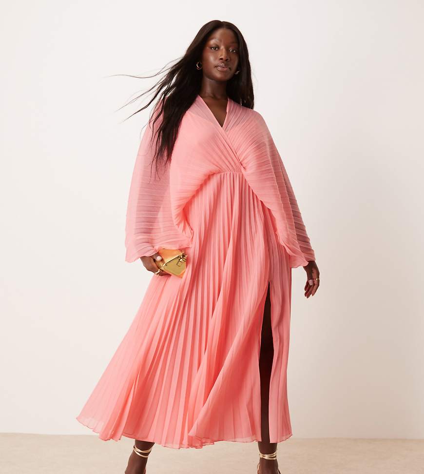 ASOS DESIGN Curve - Plissiertes Maxikleid in Rosé mit Cape-Detail-Rosa von ASOS Curve
