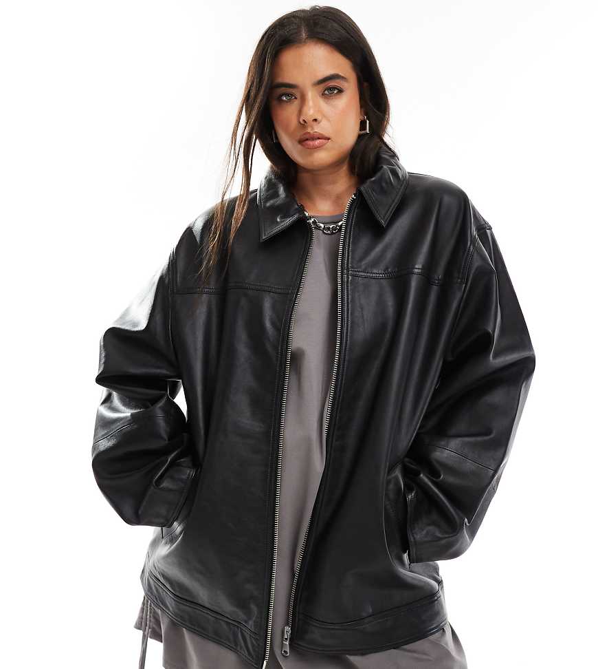 ASOS DESIGN Curve - Premium-Lederjacke in Schwarz mit Kragen ASOS DESIGN Curve - Premium-Lederjacke in Schwarz mit Kragen von ASOS Curve