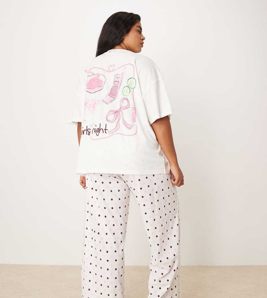 ASOS DESIGN Curve - Pyjama-Set mit Oversize-T-Shirt mit „Girls Night"-Motivprint und weit geschnittener Hose-Bunt von ASOS Curve