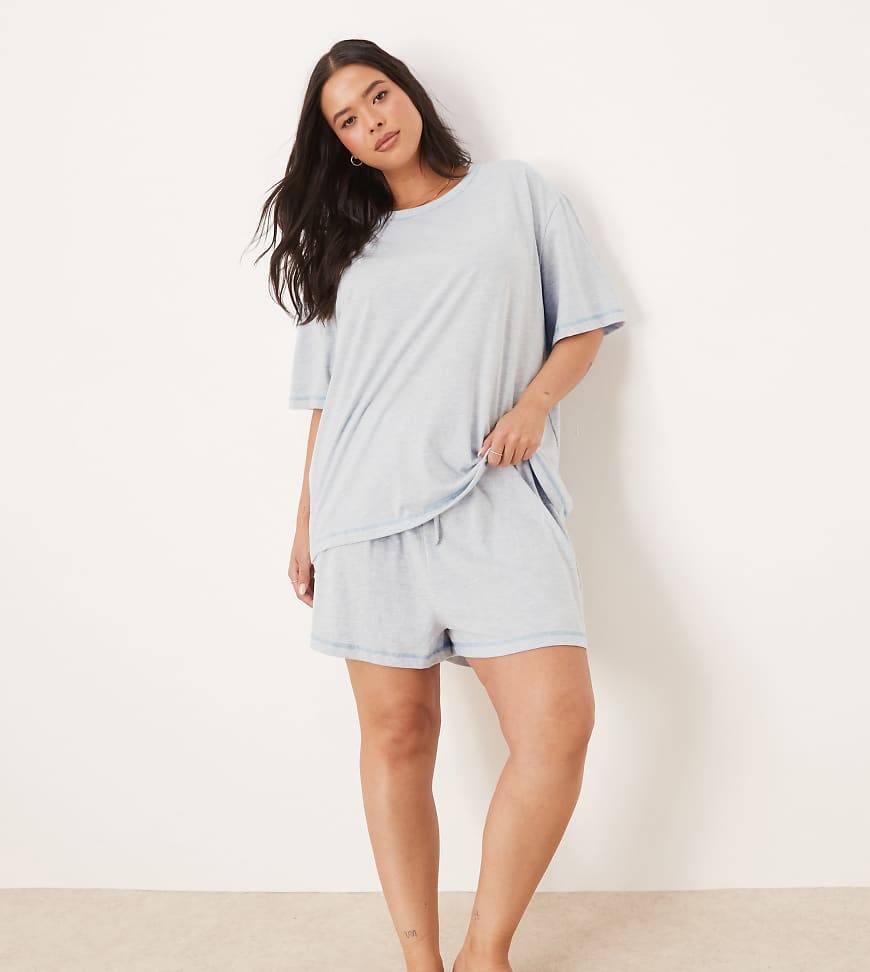 ASOS DESIGN Curve - Pyjama aus Oversize-T-Shirt und Shorts in Blau meliert ASOS DESIGN Curve - Pyjama aus Oversize-T-Shirt und Shorts in Blau meliert von ASOS Curve