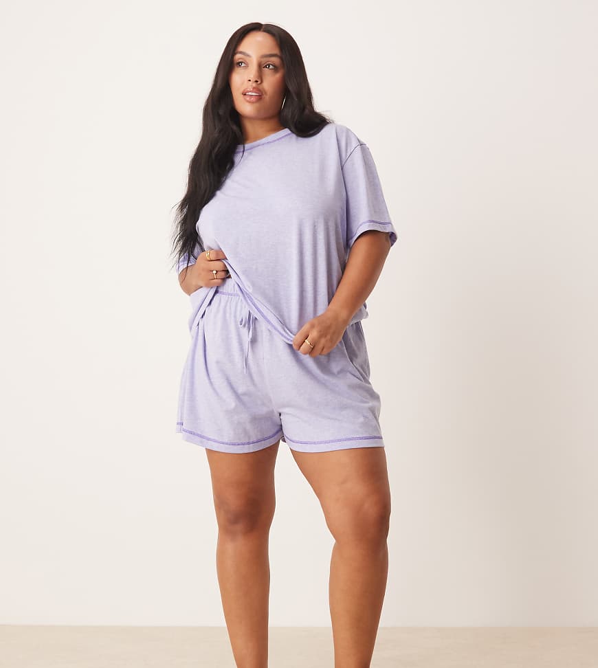 ASOS DESIGN Curve - Pyjama aus Oversize-T-Shirt und Shorts in Flieder meliert-Lila ASOS DESIGN Curve - Pyjama aus Oversize-T-Shirt und Shorts in Flieder meliert-Lila von ASOS Curve