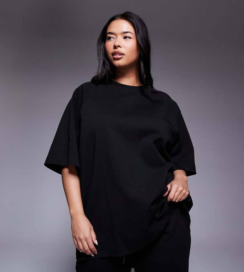 ASOS DESIGN Curve - Raglan-T-Shirt aus Interlock in Schwarz, Kombiteil von ASOS Curve