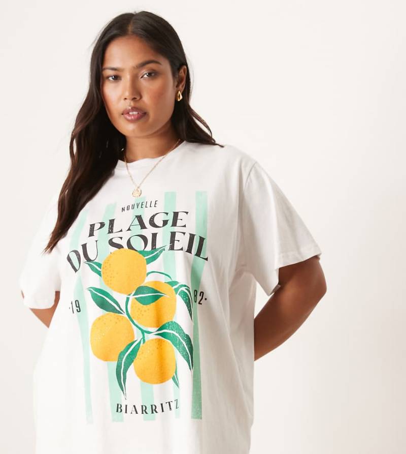 ASOS DESIGN Curve - Regulär geschnittenes T-Shirt in Weiß mit Orangen-Grafik von ASOS Curve