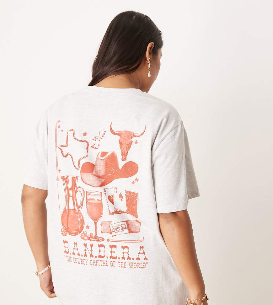 ASOS DESIGN Curve - Regular Fit T-Shirt in meliertem Eisgrau mit Rodeo-Cowboy-Print von ASOS Curve