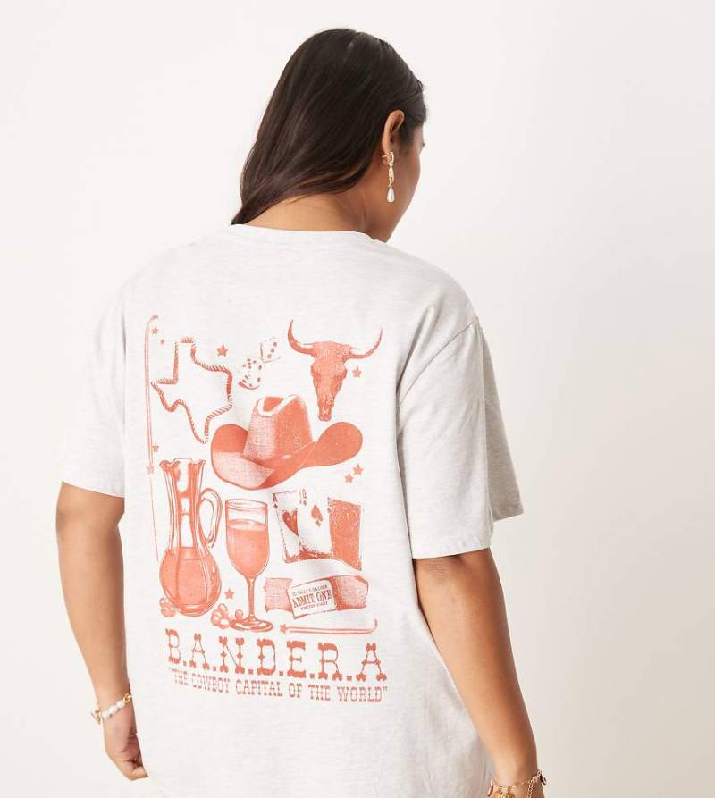 ASOS DESIGN Curve - Regular Fit T-Shirt in meliertem Eisgrau mit Rodeo-Cowboy-Print von ASOS Curve