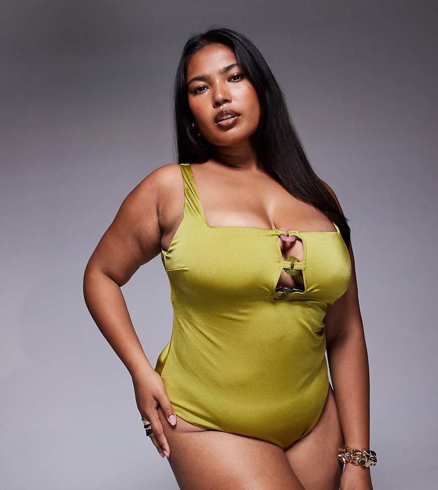 ASOS DESIGN Curve - Revenge - Badeanzug in Limettengrün mit drei Ringen-Gelb ASOS DESIGN Curve - Revenge - Badeanzug in Limettengrün mit drei Ringen-Gelb von ASOS Curve