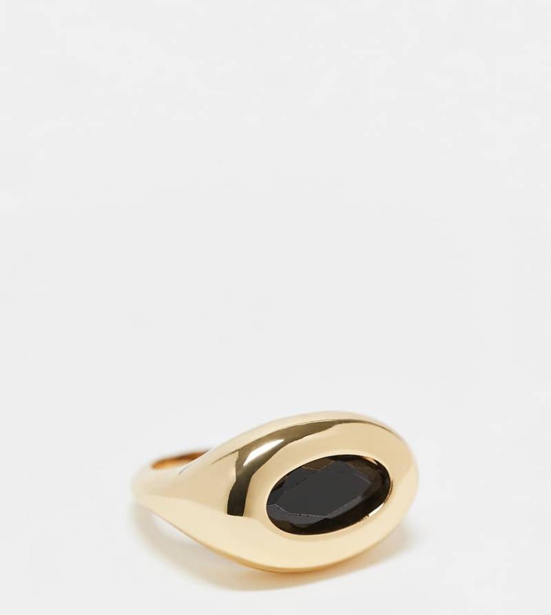 ASOS DESIGN Curve - Ring mit 14-Karat-Vergoldung und schwarzem Schmuckstein-Goldfarben von ASOS Curve