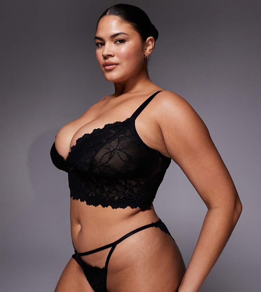 ASOS DESIGN Curve - Robbie - Brasilianischer Tanga aus Spitze in Schwarz mit Cut-out-Design von ASOS Curve