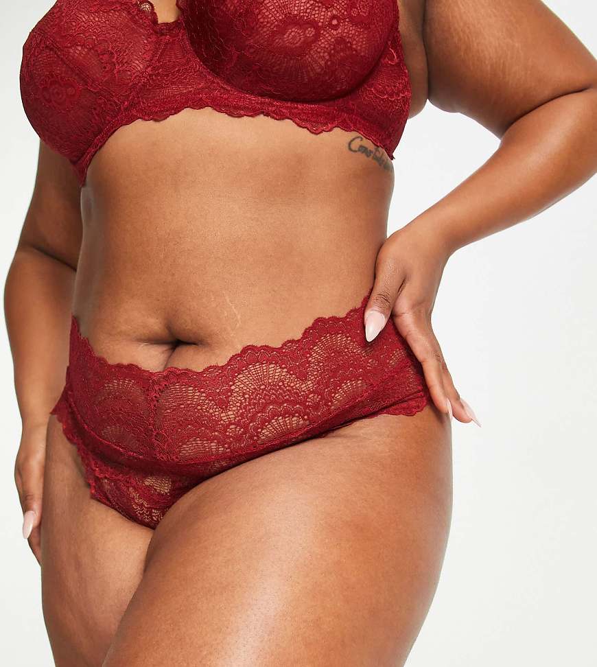 ASOS DESIGN Curve - Rosie - Tanga in Burgunderrot mit breitem Bund von ASOS Curve