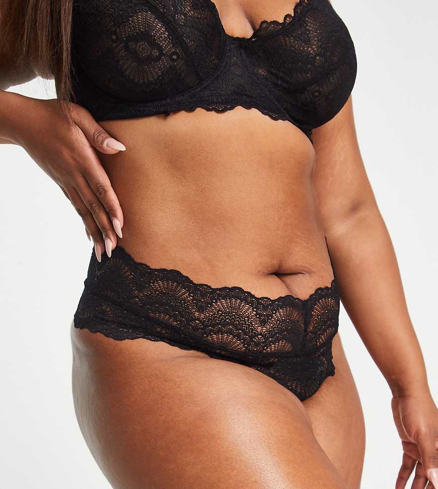 ASOS DESIGN Curve - Rosie - Tanga in Schwarz mit breitem Bund von ASOS Curve