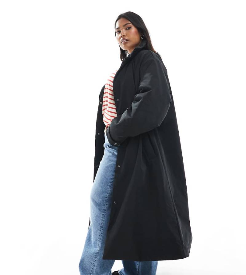 ASOS DESIGN Curve - Schlichte, wattierte Longline-Jacke in Schwarz von ASOS Curve