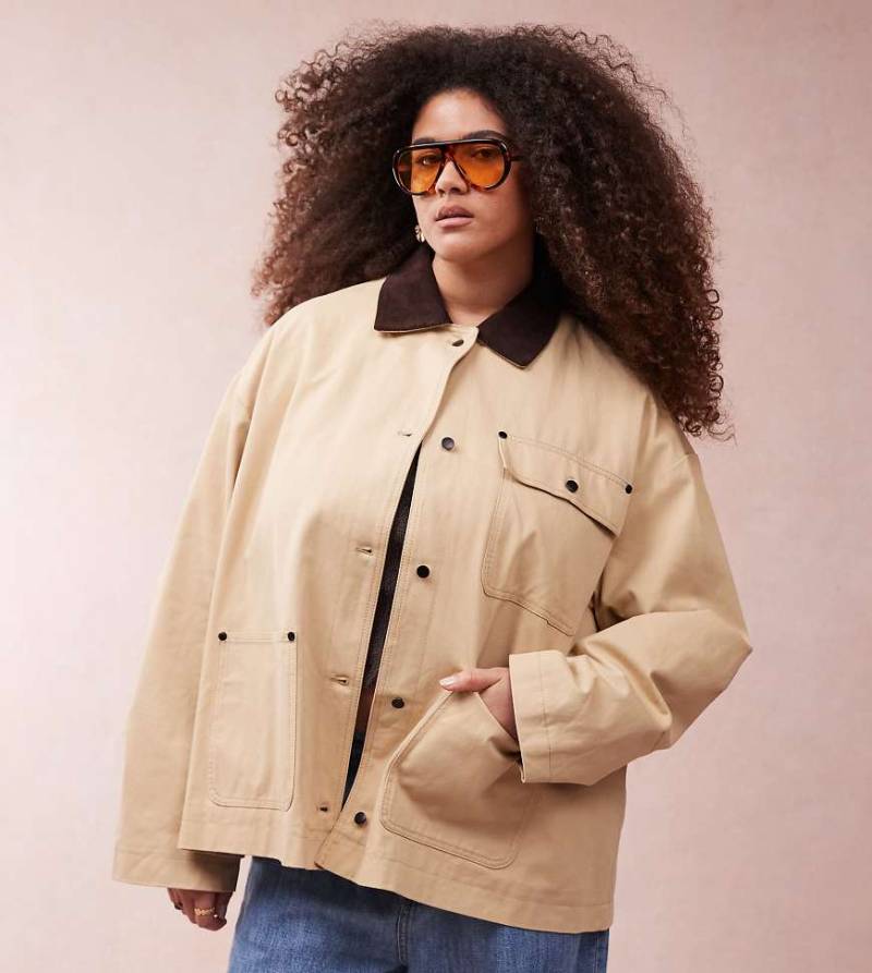 ASOS DESIGN Curve - Schlichte Barn-Jacke in Steinbeige mit Cord-Kragen-Keine Farbe von ASOS Curve