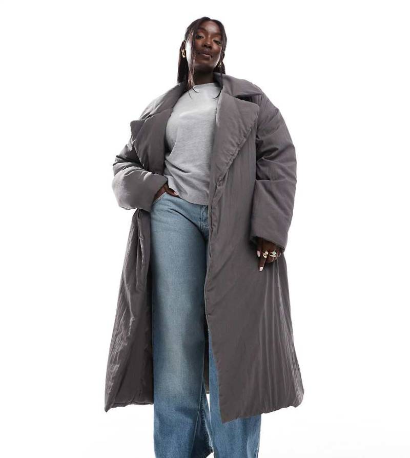 ASOS DESIGN Curve - Schlichter Longline-Puffermantel in Anthrazit-Grau von ASOS Curve