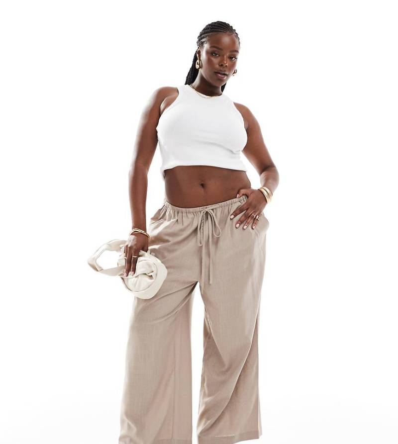 ASOS DESIGN Curve - Schlupfhose in Sand mit Leinenanteil-Neutral von ASOS Curve