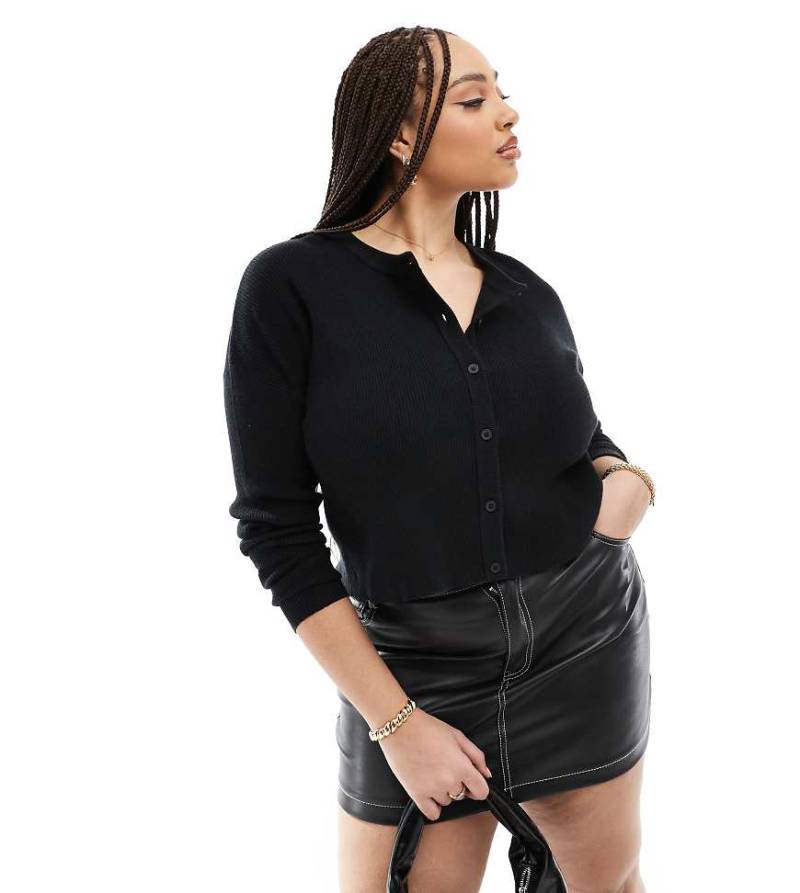 ASOS DESIGN Curve - Schmal geschnittene Strickjacke in Schwarz mit Rundhalsausschnitt-Grau von ASOS Curve