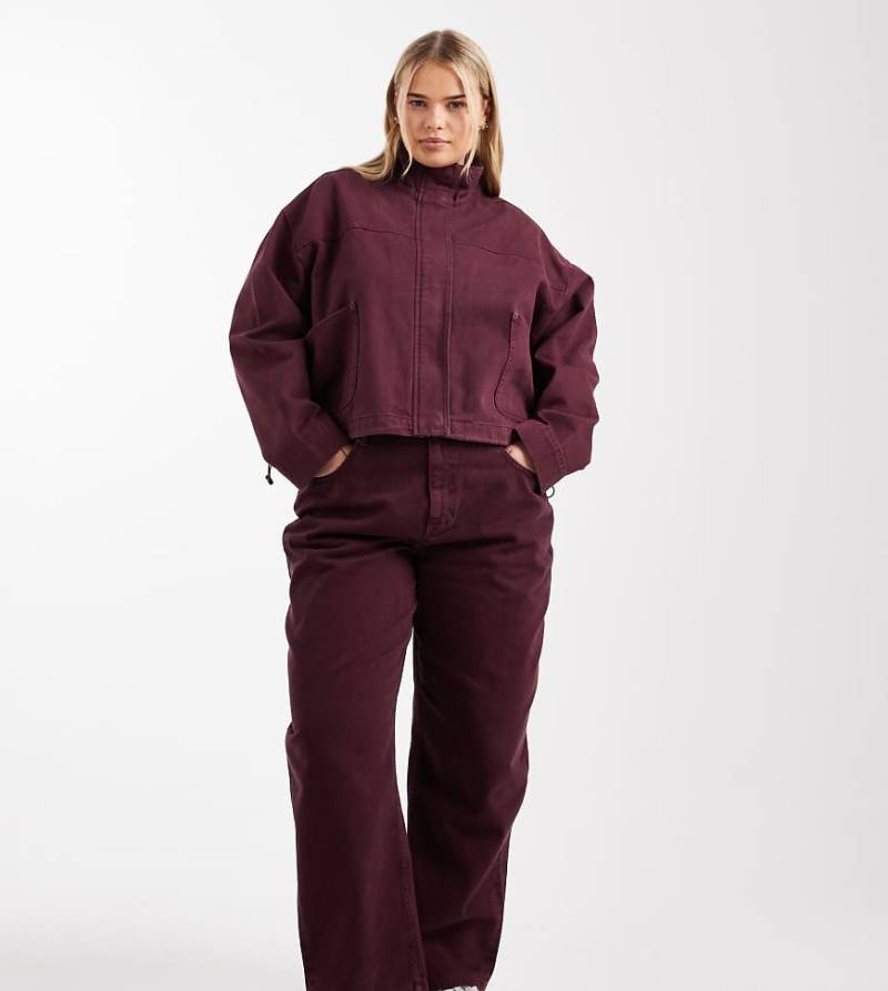 ASOS DESIGN Curve - Schmale Jeans in Burgunderrot mit abgerundetem Beinschnitt, Kombiteil von ASOS Curve