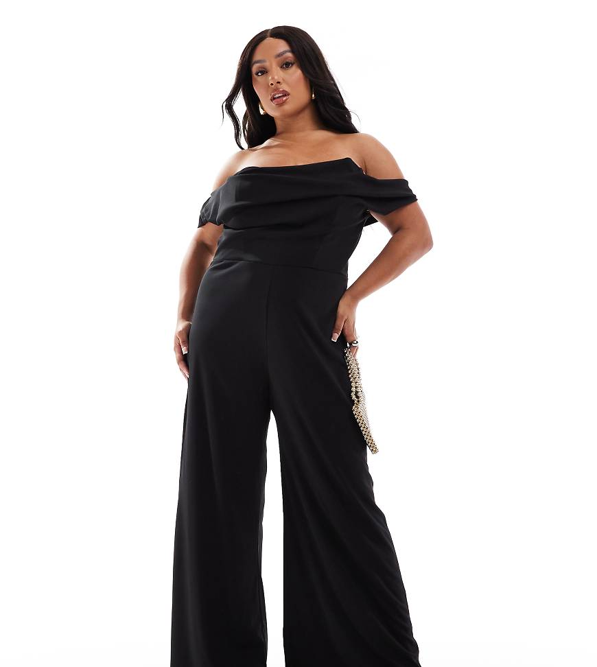 ASOS DESIGN Curve - Schulterfreier Jumpsuit in Schwarz mit drapiertem Ausschnitt ASOS DESIGN Curve - Schulterfreier Jumpsuit in Schwarz mit drapiertem Ausschnitt von ASOS Curve