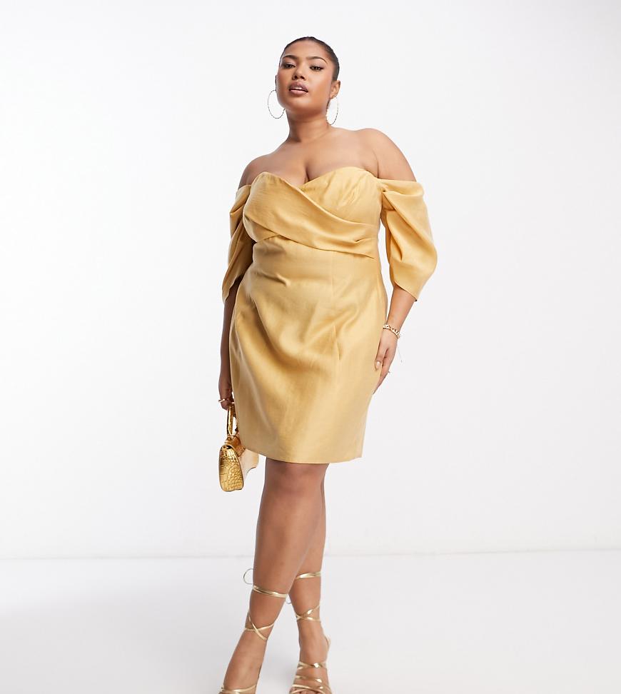 ASOS DESIGN Curve - Schulterfreies Minikleid in verwaschenem Steinbeige mit Faltendetails und gewickelter Brustpartie-Neutral ASOS DESIGN Curve - Schulterfreies Minikleid in verwaschenem Steinbeige mit Faltendetails und gewickelter Brustpartie-Neutral von ASOS Curve