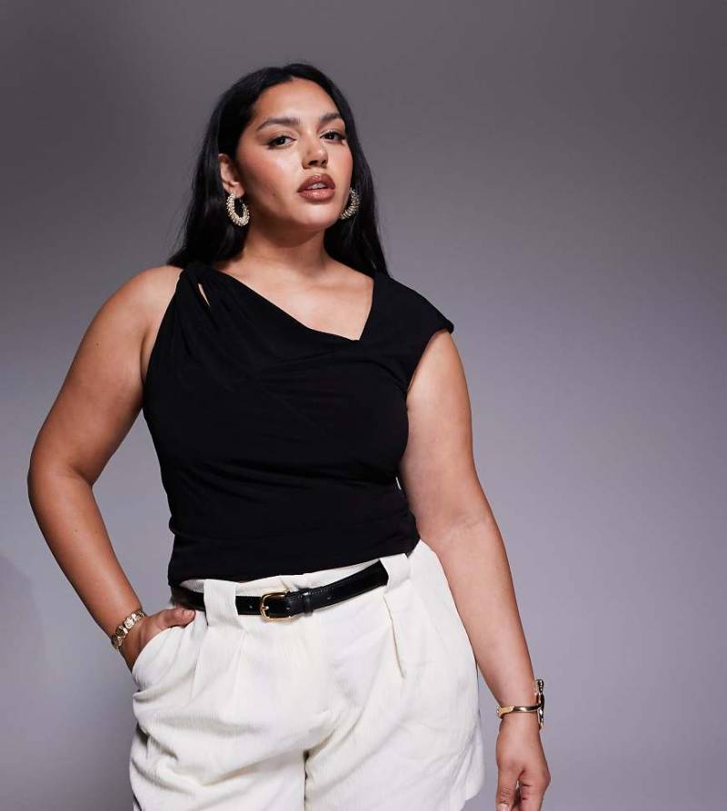 ASOS DESIGN Curve - Schulterfreies Oberteil in Schwarz mit Cut-Out von ASOS Curve