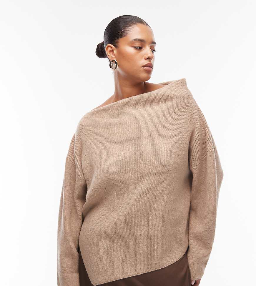 ASOS DESIGN Curve - Schulterfreies Strickoberteil in Keksbraun-Brown von ASOS Curve