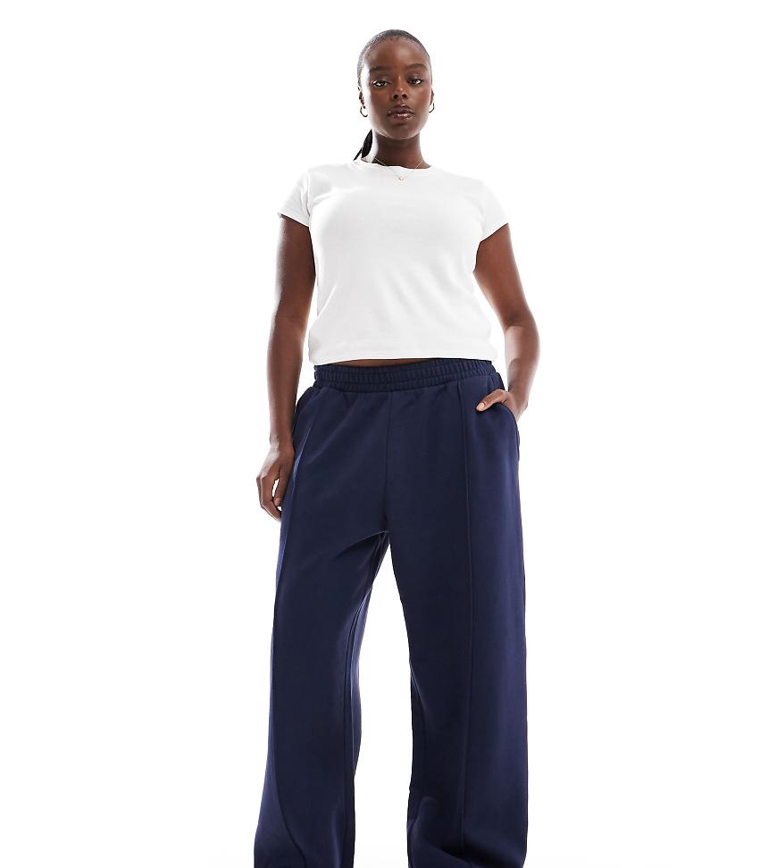 ASOS DESIGN Curve - Schwere Jogginghose in Marineblau mit geradem Bein und Biesen von ASOS Curve