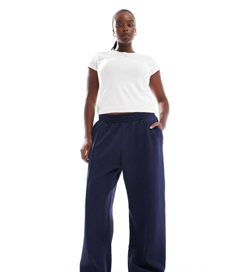 ASOS DESIGN Curve - Schwere Jogginghose in Marineblau mit geradem Bein und Biesen von ASOS Curve