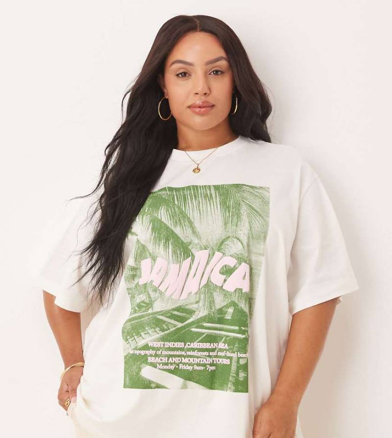 ASOS DESIGN Curve - Schweres Oversize-T-Shirt in Creme mit „Jamaica"-Aufdruck-Weiß von ASOS Curve