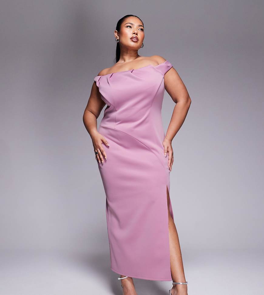 ASOS DESIGN Curve - Scuba-Midikleid in Rosé mit gefaltetem Carmen-Ausschnitt-Rot ASOS DESIGN Curve - Scuba-Midikleid in Rosé mit gefaltetem Carmen-Ausschnitt-Rot von ASOS Curve