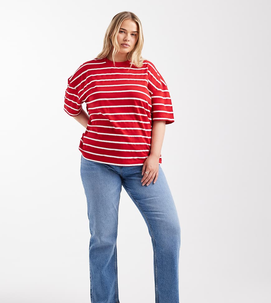 ASOS DESIGN Curve - Slim Straight Jeans in Mittelblau mit hohem Bund von ASOS Curve