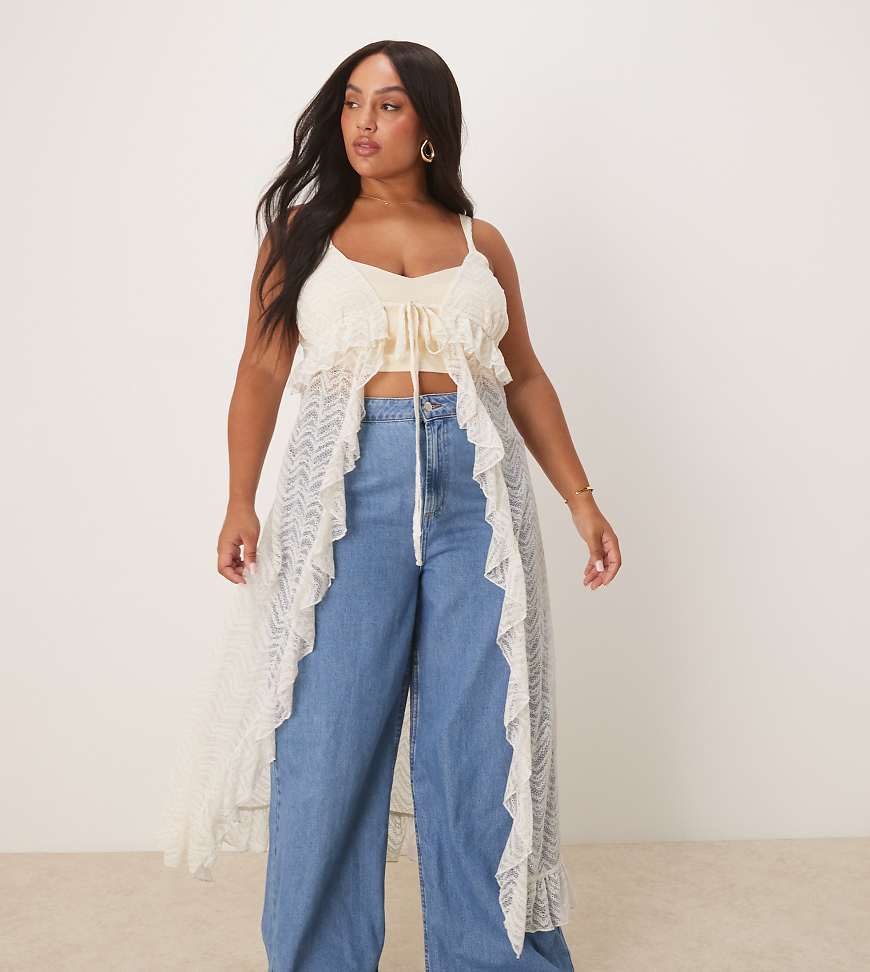 ASOS DESIGN Curve - Spitzen-Camisole in Weiß mit Longline-Schnitt und geteilter Vorderseite ASOS DESIGN Curve - Spitzen-Camisole in Weiß mit Longline-Schnitt und geteilter Vorderseite von ASOS Curve