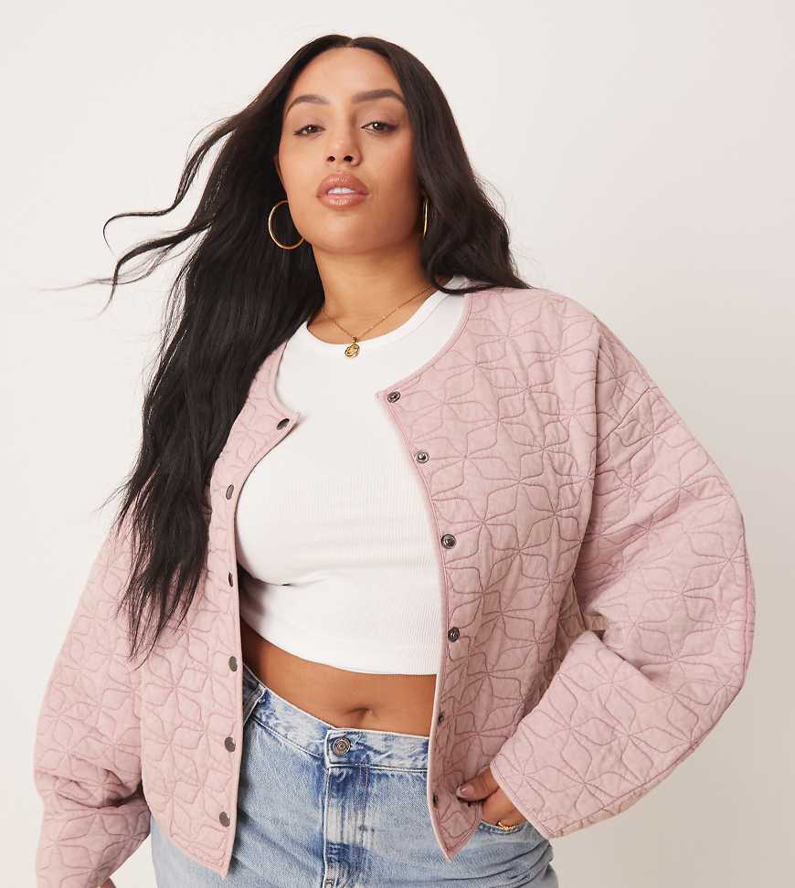 ASOS DESIGN Curve - Steppjacke in verwaschenem Rosa mit Cocoon-Ärmeln von ASOS Curve