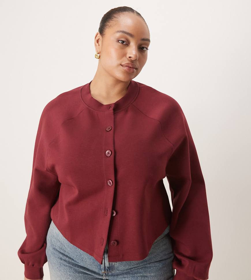 ASOS DESIGN Curve - Strickjacke aus Interlock-Stoff in Burgunderrot ASOS DESIGN Curve - Strickjacke aus Interlock-Stoff in Burgunderrot von ASOS Curve