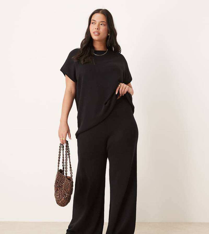ASOS DESIGN Curve - Strukturierte Hose aus Strick in Schwarz, Kombiteil von ASOS Curve