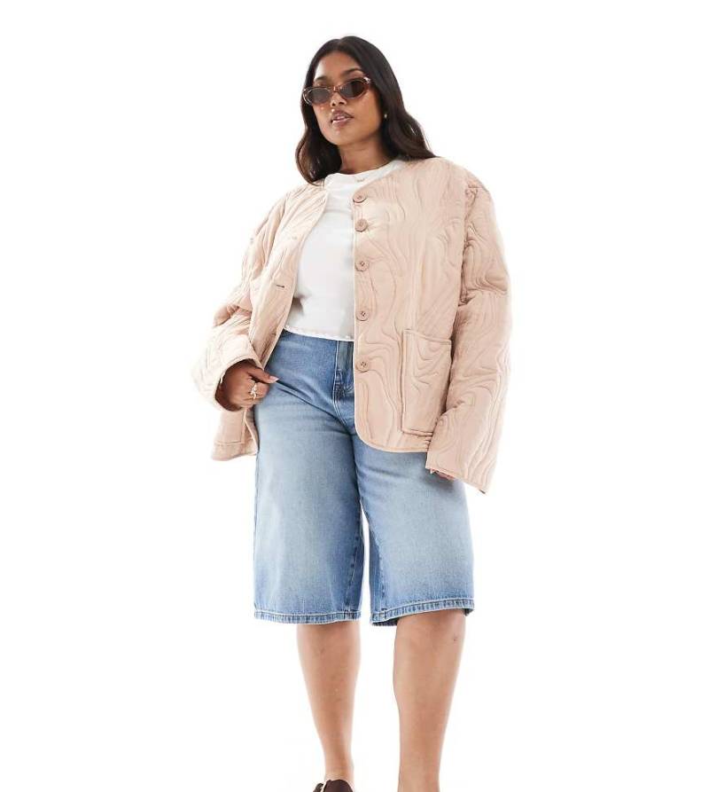 ASOS DESIGN Curve - Strukturierte Steppjacke aus Baumwolle in Blassrosa-Keine Farbe von ASOS Curve