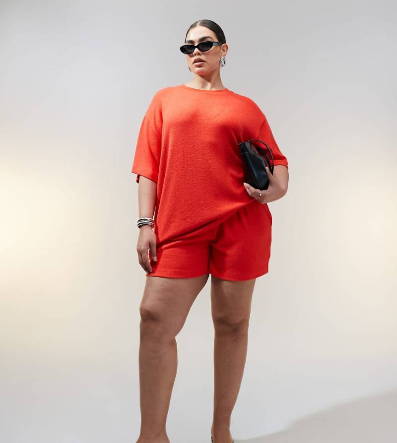 ASOS DESIGN Curve - Strukturierte Strickshorts in Rot, Kombiteil von ASOS Curve