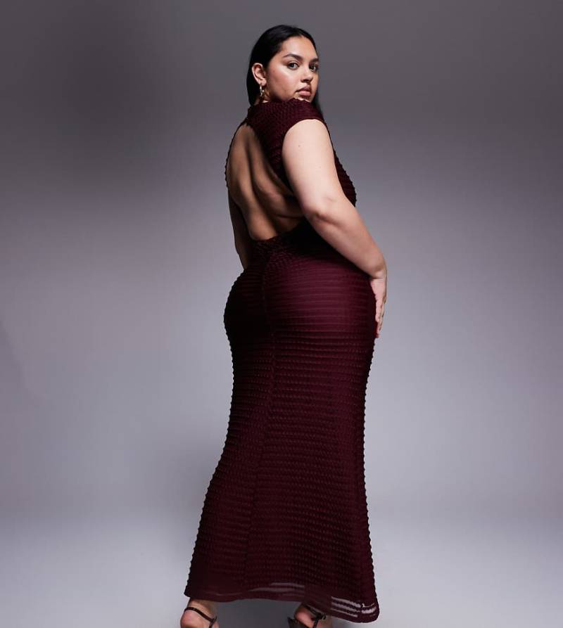 ASOS DESIGN Curve - Strukturiertes Maxikleid in Kirschrot mit Kappärmeln von ASOS Curve