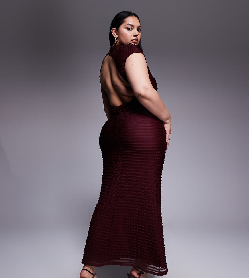 ASOS DESIGN Curve - Strukturiertes Maxikleid in Kirschrot mit Kappärmeln von ASOS Curve