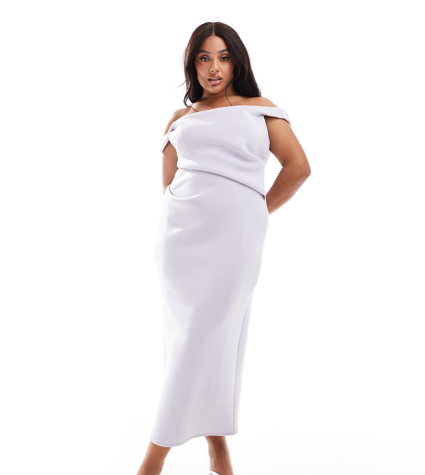 ASOS DESIGN Curve - Strukturiertes Midikleid in Flieder mit Carmen-Ausschnitt und Bleistiftrock-Keine Farbe ASOS DESIGN Curve - Strukturiertes Midikleid in Flieder mit Carmen-Ausschnitt und Bleistiftrock-Keine Farbe von ASOS Curve