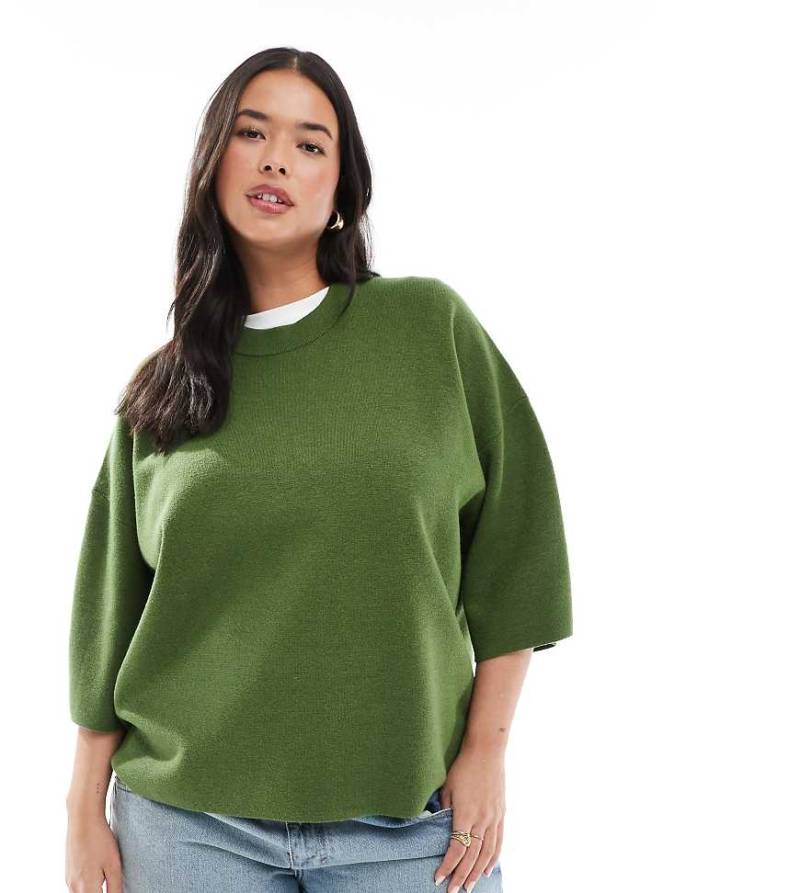 ASOS DESIGN Curve - Strukturiertes Oversize-T-Shirt aus Strick in Olivgrün von ASOS Curve