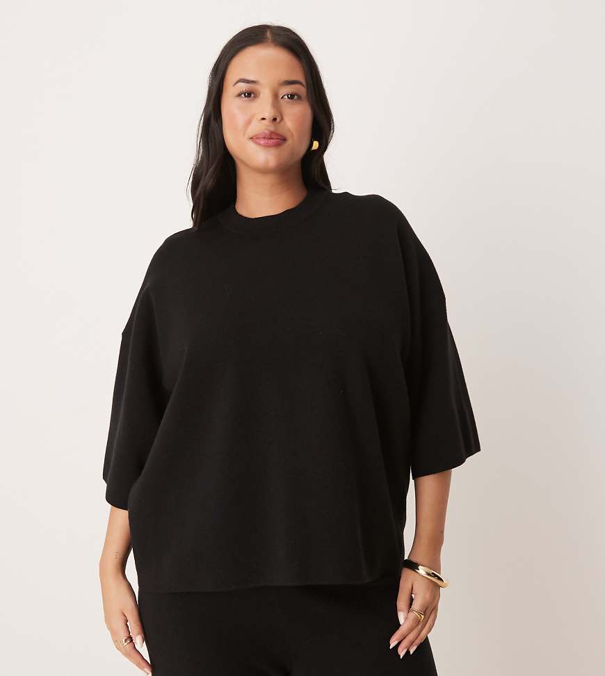 ASOS DESIGN Curve - Strukturiertes Oversize-T-Shirt aus Strick in Schwarz von ASOS Curve