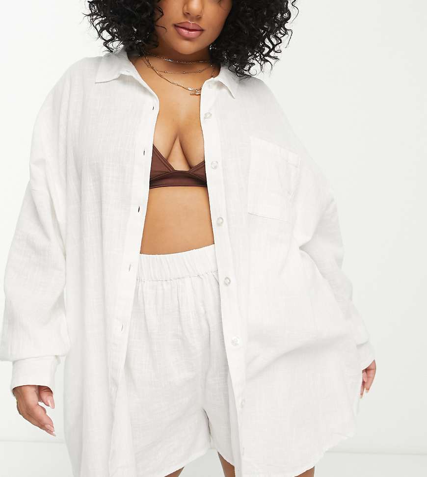 ASOS DESIGN Curve - Strukturiertes Strandhemd in Weiß mit durchgängiger Knopfleiste ASOS DESIGN Curve - Strukturiertes Strandhemd in Weiß mit durchgängiger Knopfleiste von ASOS Curve