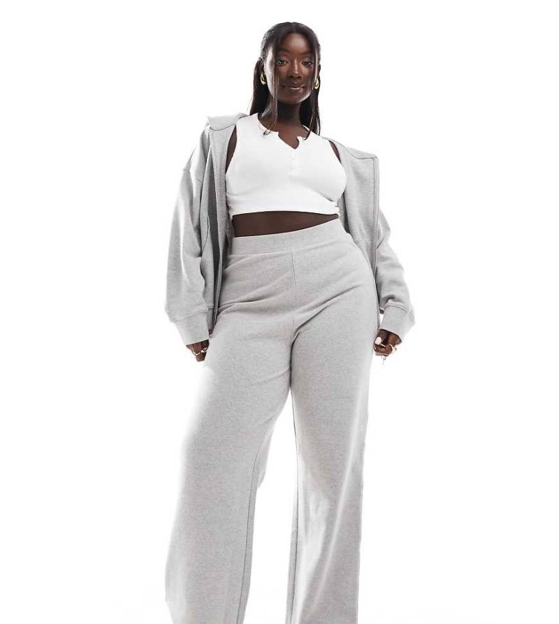 ASOS DESIGN Curve - Superweiche Jogginghose in meliertem Grau mit weitem Bein, Kombiteil von ASOS Curve