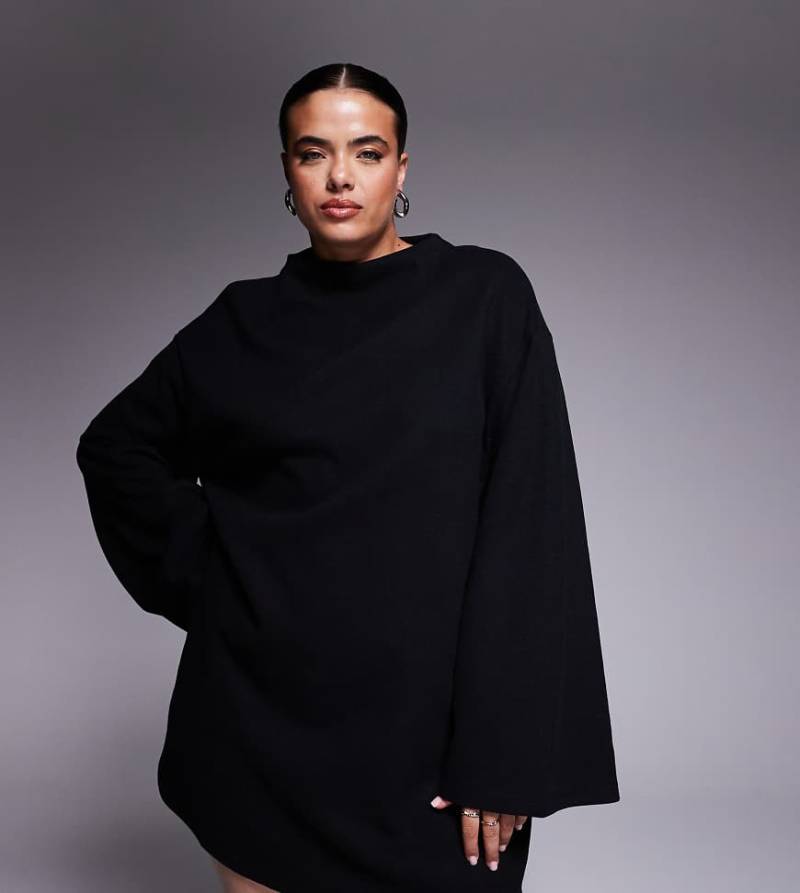 ASOS DESIGN Curve - Superweiches Minikleid in Schwarz mit weiten Ärmeln von ASOS Curve